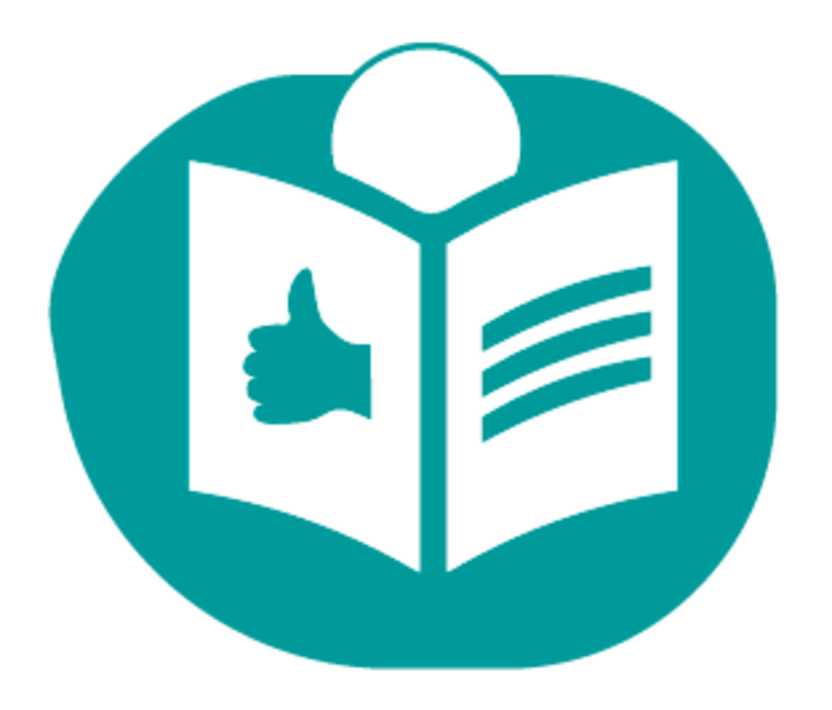 Das Icon für Leichte Sprache: Ein Mensch hinter einem offenem Buch, auf dem ein "Daumen hoch"-Symbol steht. 